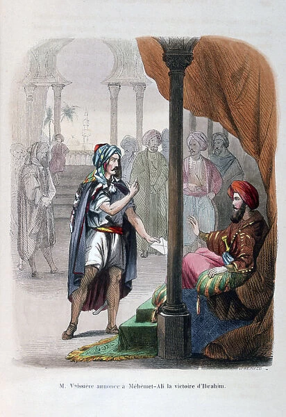 M Vaissiere announces the victory of Ibrahim Pasha to Mehmet Ali, 1818, (1847). Artist: Jean Adolphe Beauce