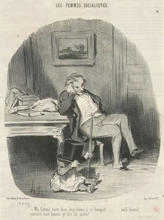 Framed Print : Ma femme reste bien longtemps a ce banquet... 19th century. Creator: Honore Daumier Framed Print : Ma femme reste bien longtemps a ce banquet... 19th century. Creator: Honore Daumier