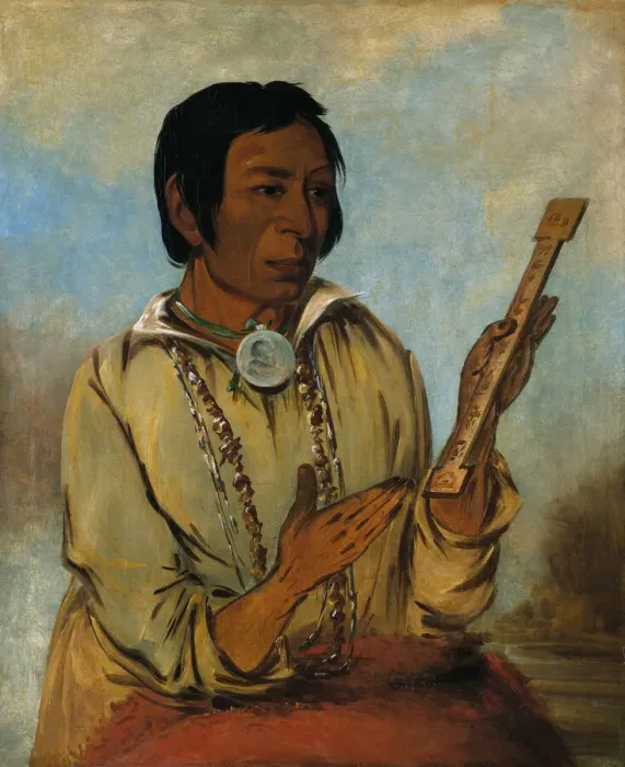 Framed Print : Ma-shee-na, Elks Horns, a Subchief, 1830. Creator: George Catlin Framed Print : Ma-shee-na, Elks Horns, a Subchief, 1830. Creator: George Catlin