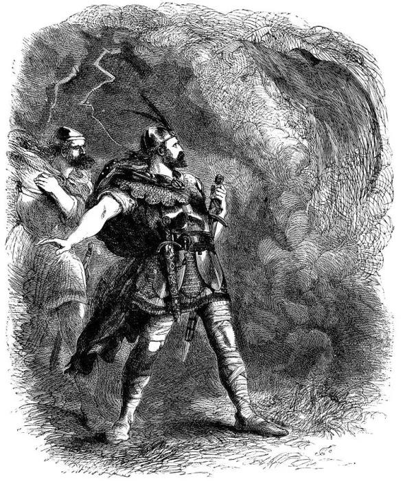 Framed Print : Macbeth and Banquo encountering the three witches, 1858. Artist: Sir John Gilbert Framed Print : Macbeth and Banquo encountering the three witches, 1858. Artist: Sir John Gilbert