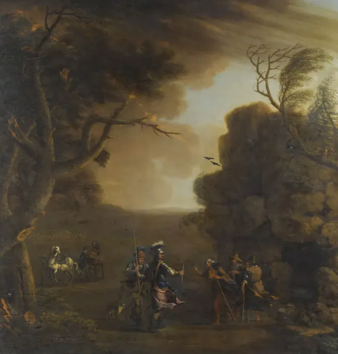 Framed Print : Macbeth and Banquo Meet the Three Witches, 1759. Artist: Wootton, John (1686-1765) Framed Print : Macbeth and Banquo Meet the Three Witches, 1759. Artist: Wootton, John (1686-1765)