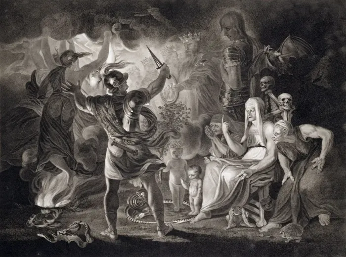 Framed Print : Macbeth, the Three Witches and Hecate, 1805. Artist: John Boydell Framed Print : Macbeth, the Three Witches and Hecate, 1805. Artist: John Boydell