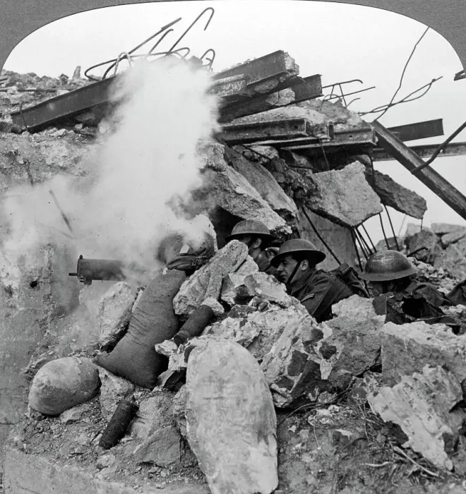 Framed Print : Machine gun nest, Poelcappelle, Belgium, World War I, 1914-1918. Artist: Realistic Travels Publishers Framed Print : Machine gun nest, Poelcappelle, Belgium, World War I, 1914-1918. Artist: Realistic Travels Publishers