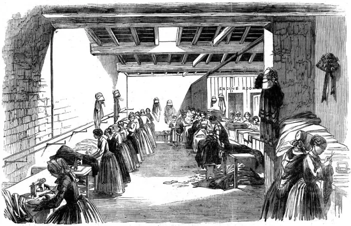 Framed Print : Machine Room in a Steam Sewing Factory, 1854 Framed Print : Machine Room in a Steam Sewing Factory, 1854