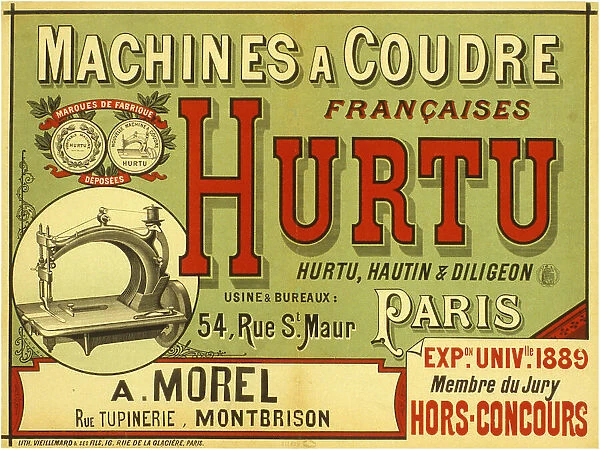 Machines à coudre françaises Hurtu, 1889. Creator: Anonymous