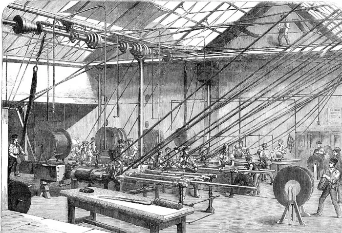 Framed Print : Machines covering with Gutta Percha the Atlantic Cable Wire, at the Gutta Percha Company's... 1857. Creator: Unknown Framed Print : Machines covering with Gutta Percha the Atlantic Cable Wire, at the Gutta Percha Company's... 1857. Creator: Unknown