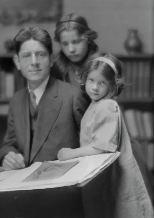 Framed Print : MacKaye, Percy, and daughters (Christina and Avia), portrait photograph, 1914 Dec. 12. Creator: Arnold Genthe Framed Print : MacKaye, Percy, and daughters (Christina and Avia), portrait photograph, 1914 Dec. 12. Creator: Arnold Genthe