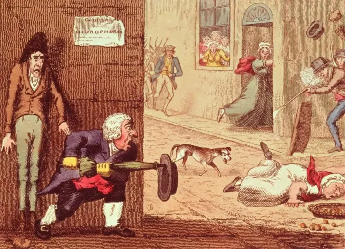 Framed Print : Mad Dog, pub. 1826 (hand coloured etching) Framed Print : Mad Dog, pub. 1826 (hand coloured etching)