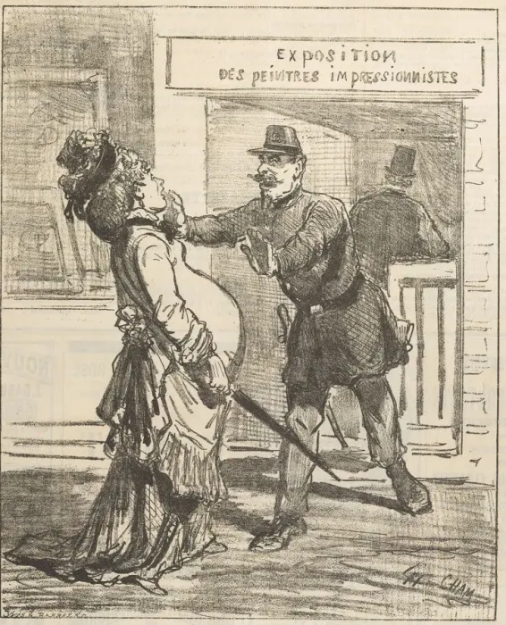 Framed Print : Madame, it is not advisable to enter!. Le Charivari, April 16, 1877, 1877 Framed Print : Madame, it is not advisable to enter!. Le Charivari, April 16, 1877, 1877