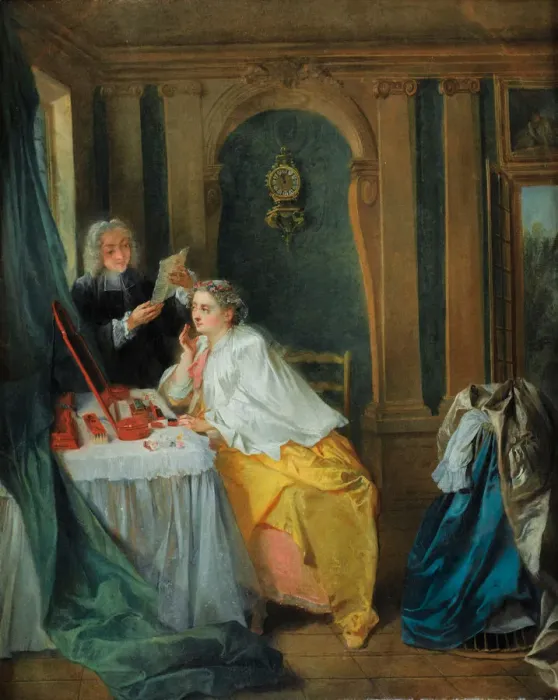 Framed Print : Madame Geoffrin at her toilet. Artist: Lancret, Nicolas (1690-1743) Framed Print : Madame Geoffrin at her toilet. Artist: Lancret, Nicolas (1690-1743)