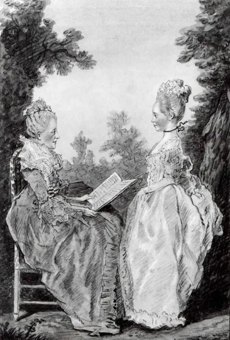 Framed Print : Madame la Comtesse de Boufflers and Therese, mid-1760s Framed Print : Madame la Comtesse de Boufflers and Therese, mid-1760s