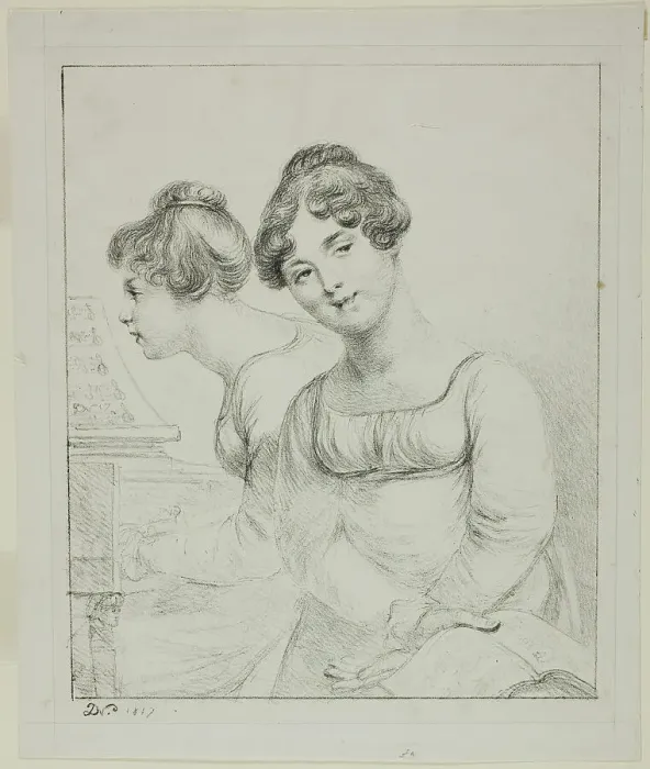 Framed Print : Madame Lavallée and Madame de Valory, 1817. Creator: Vivant Denon Framed Print : Madame Lavallée and Madame de Valory, 1817. Creator: Vivant Denon