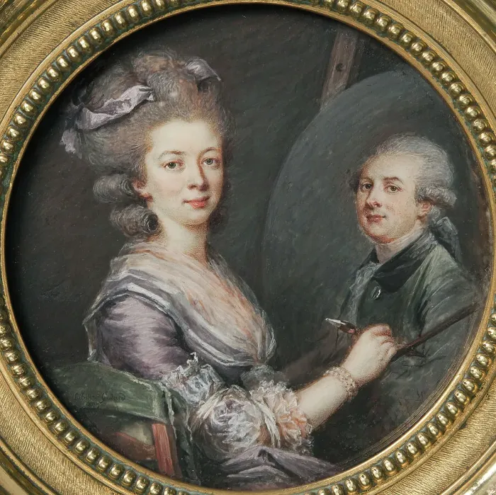 Framed Print : Madame Lefranc painting the portrait of her husband Charles Lefranc, 1779. Creator: Adelaide Labille-Guiard Framed Print : Madame Lefranc painting the portrait of her husband Charles Lefranc, 1779. Creator: Adelaide Labille-Guiard