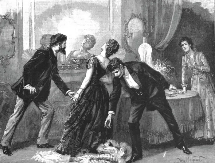 Framed Print : Madame Leroux; By Francis Eleanor Trollope; The next moment her eyes met his in the glass; her fac Creator: Percy Macquoid Framed Print : Madame Leroux; By Francis Eleanor Trollope; The next moment her eyes met his in the glass; her fac Creator: Percy Macquoid