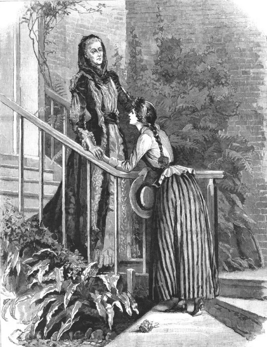 Framed Print : Madame Leroux';By Francis Eleanor Trollope. Good-bye Aunt Charlotte, said Mildred, 1890. Creator: Percy Macquoid Framed Print : Madame Leroux';By Francis Eleanor Trollope. Good-bye Aunt Charlotte, said Mildred, 1890. Creator: Percy Macquoid