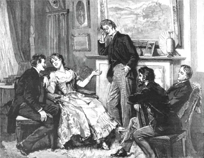 Framed Print : Madame Leroux';By Francis Eleanor Trollope;She was keeping them all in play with the... 1890. Creator: Percy Macquoid Framed Print : Madame Leroux';By Francis Eleanor Trollope;She was keeping them all in play with the... 1890. Creator: Percy Macquoid