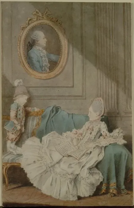 Framed Print : Madame Millin du Perreux and Her Son, with a Painted Portrait... c. 1760. Creator Framed Print : Madame Millin du Perreux and Her Son, with a Painted Portrait... c. 1760. Creator