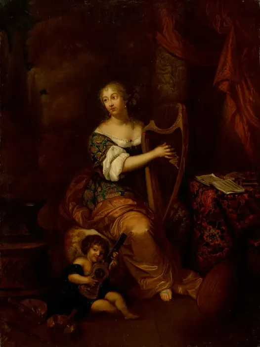 Framed Print : Madame de Montespan playing the Harp. Creator: Netscher; Caspar; (after) (1639-1684) Framed Print : Madame de Montespan playing the Harp. Creator: Netscher; Caspar; (after) (1639-1684)