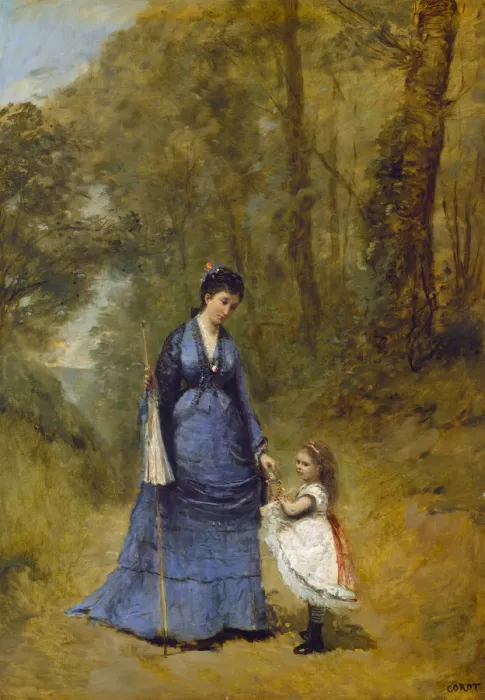 Framed Print : Madame Stumpf and Her Daughter, 1872. Creator: Jean-Baptiste-Camille Corot Framed Print : Madame Stumpf and Her Daughter, 1872. Creator: Jean-Baptiste-Camille Corot