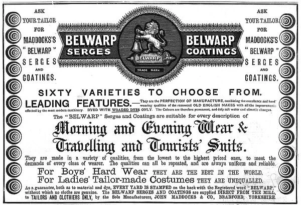 Maddocks 'Belwarp' Serges and Coatings, 1890. Creator: Unknown. Maddocks 'Belwarp' Serges and Coatings, 1890. Creator: Unknown