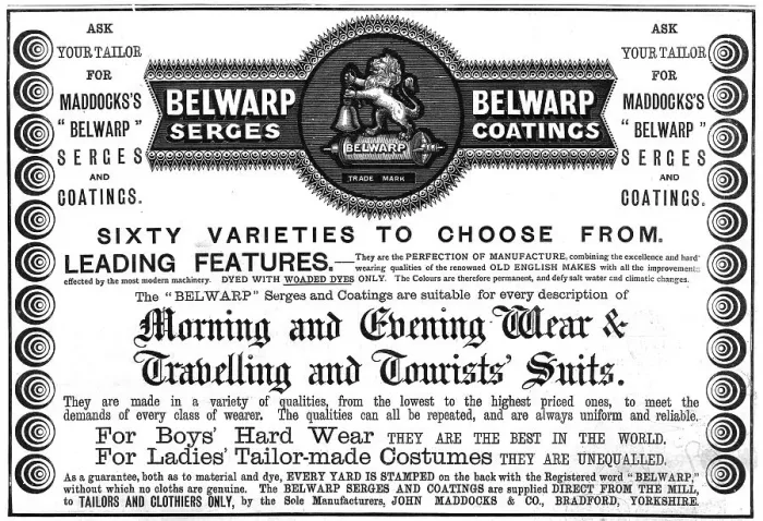 Framed Print : Maddocks Belwarp Serges and Coatings, 1890. Creator: Unknown. Maddocks Belwarp Serges and Coatings, 1890. Creator: Unknown Framed Print : Maddocks Belwarp Serges and Coatings, 1890. Creator: Unknown. Maddocks Belwarp Serges and Coatings, 1890. Creator: Unknown