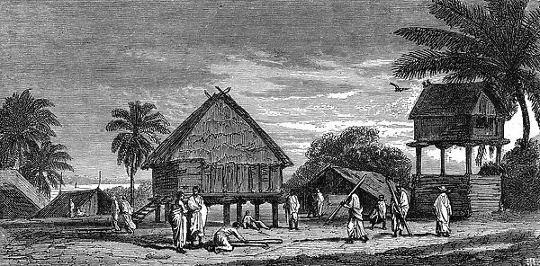 Madecasse Village; Recent Explorations in Madagascar, 1875. Creator: Alfred Grandidier
