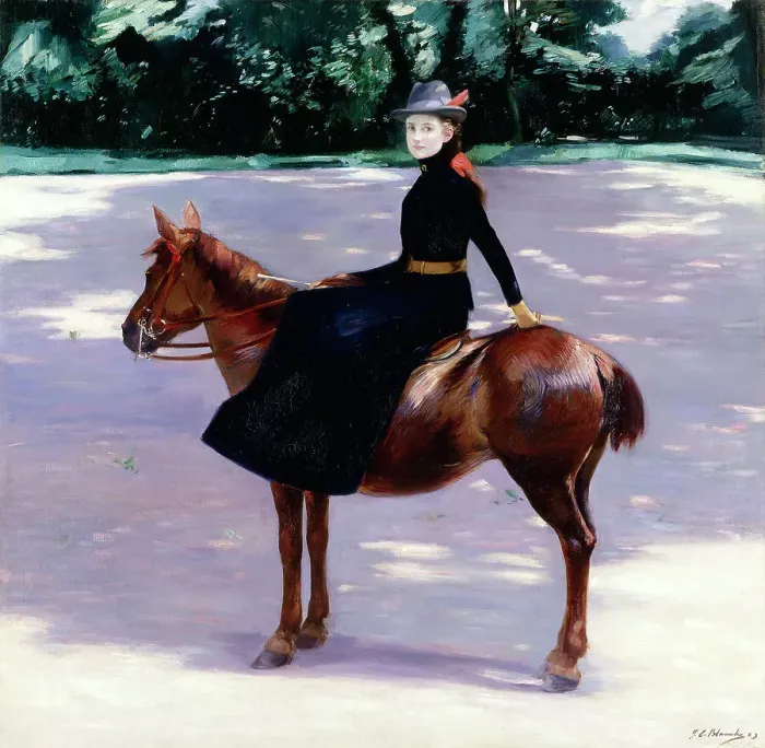 Framed Print : Mademoiselle Meuriot on her pony, 1889. Creator: Jacques Emile Blanche Framed Print : Mademoiselle Meuriot on her pony, 1889. Creator: Jacques Emile Blanche