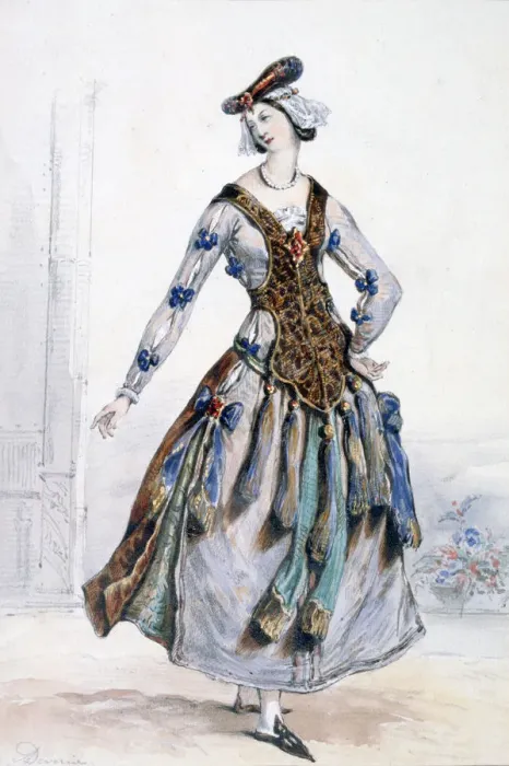 Framed Print : Mademoiselle Sophie, Costume design for an opera, c1820-1857. Artist: Achille Deveria Framed Print : Mademoiselle Sophie, Costume design for an opera, c1820-1857. Artist: Achille Deveria
