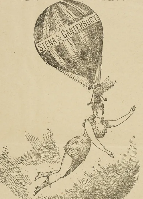 Framed Print : Mademoiselle Stena, balloon performances at the Canterbury Theatre, 1886. Creator: Unknown Framed Print : Mademoiselle Stena, balloon performances at the Canterbury Theatre, 1886. Creator: Unknown