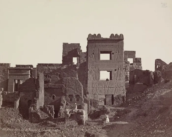 Framed Print : Madinet Habu, Interior of the Entrance Gate of Mortuary Temple of Ramesses III, late 19th century. Creator: Henri Bechard Framed Print : Madinet Habu, Interior of the Entrance Gate of Mortuary Temple of Ramesses III, late 19th century. Creator: Henri Bechard