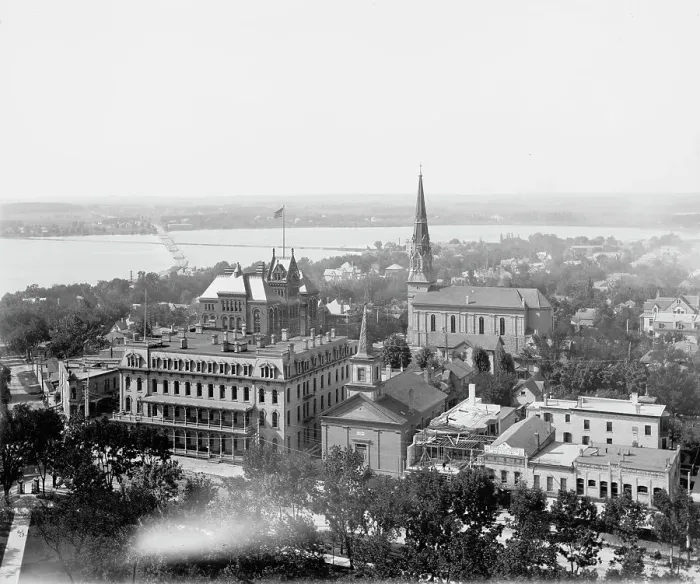 Framed Print : Madison, Wis. panorama from Capitol dome, between 1880 and 1899. Creator: Unknown Framed Print : Madison, Wis. panorama from Capitol dome, between 1880 and 1899. Creator: Unknown