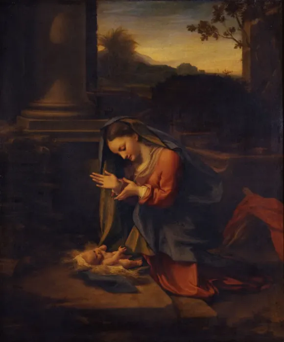 Framed Print : Madonna adoring the Child, c. 1525. Artist: Correggio (1489-1534) Framed Print : Madonna adoring the Child, c. 1525. Artist: Correggio (1489-1534)