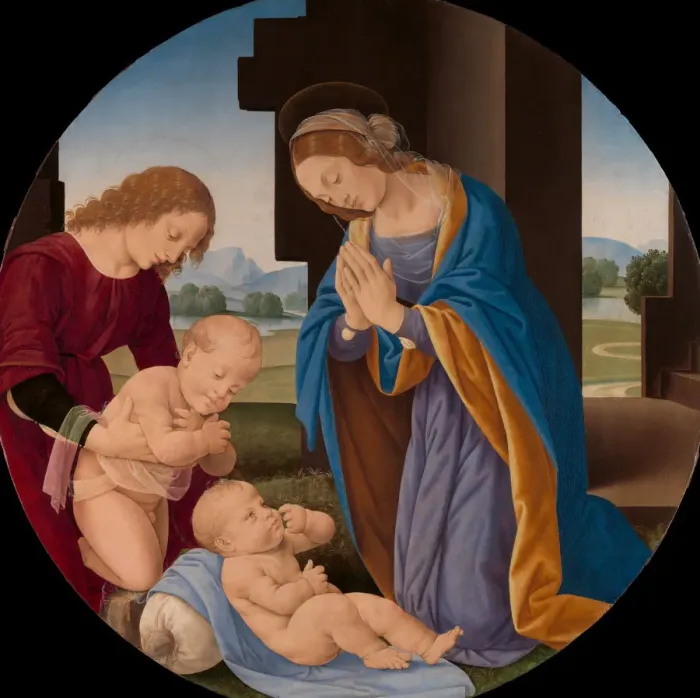 Framed Print : Madonna Adoring the Child with the Infant Saint John the Baptist and an Angel, Early 1490s Framed Print : Madonna Adoring the Child with the Infant Saint John the Baptist and an Angel, Early 1490s
