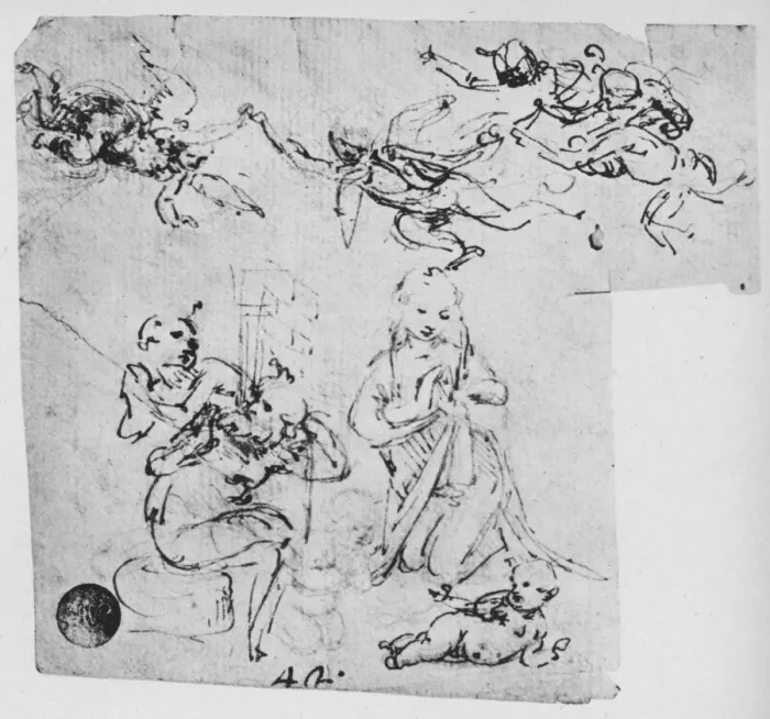 Framed Print : Madonna Adoring the Infant Christ and Other Figures, c1480 (1945). Artist: Leonardo da Vinci Framed Print : Madonna Adoring the Infant Christ and Other Figures, c1480 (1945). Artist: Leonardo da Vinci