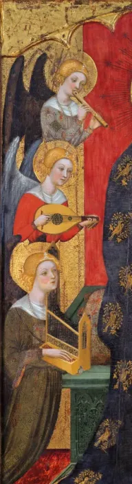 Framed Print : Madonna with Angels Playing Music (Detail), ca 1380. Artist: Serra, Pere (active ca 1357-1406) Framed Print : Madonna with Angels Playing Music (Detail), ca 1380. Artist: Serra, Pere (active ca 1357-1406)