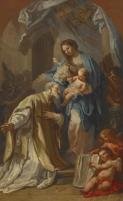 Framed Print : The Madonna Appearing to St Philip Neri, 1740. Creator: Sebastiano Conca Framed Print : The Madonna Appearing to St Philip Neri, 1740. Creator: Sebastiano Conca