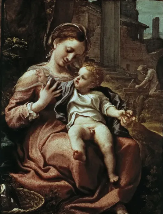 Framed Print : The Madonna of the Basket by Antonio Allegri da Correggio Framed Print : The Madonna of the Basket by Antonio Allegri da Correggio