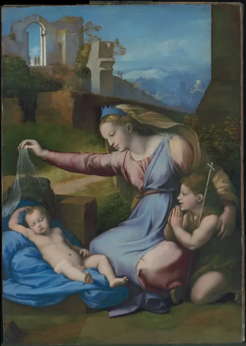 Framed Print : Madonna with the Blue Diadem, c. 1510. Artist: Raphael (1483-1520) Framed Print : Madonna with the Blue Diadem, c. 1510. Artist: Raphael (1483-1520)
