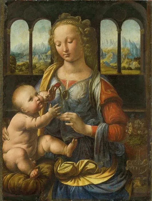 Framed Print : Madonna with the Carnation, ca 1475-1478. Creator: Leonardo da Vinci (1452-1519) Framed Print : Madonna with the Carnation, ca 1475-1478. Creator: Leonardo da Vinci (1452-1519)