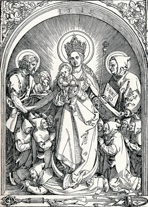 Framed Print : The Madonna with the Carthusian Friars, St John the Baptist and St Bruno, 1515 (1906). Artist: Albrecht Durer Framed Print : The Madonna with the Carthusian Friars, St John the Baptist and St Bruno, 1515 (1906). Artist: Albrecht Durer