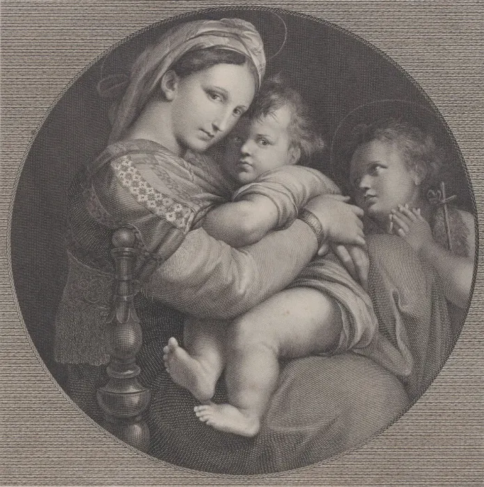 Framed Print : Madonna of the chair (Madonna della Seggiola), 1793. Creator: Raphael Morghen Framed Print : Madonna of the chair (Madonna della Seggiola), 1793. Creator: Raphael Morghen