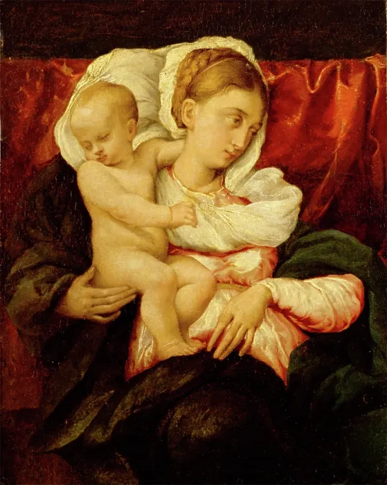 Framed Print : Madonna and Child, between 1540 and 1545. Creator: Jacopo Bassano il vecchio Framed Print : Madonna and Child, between 1540 and 1545. Creator: Jacopo Bassano il vecchio