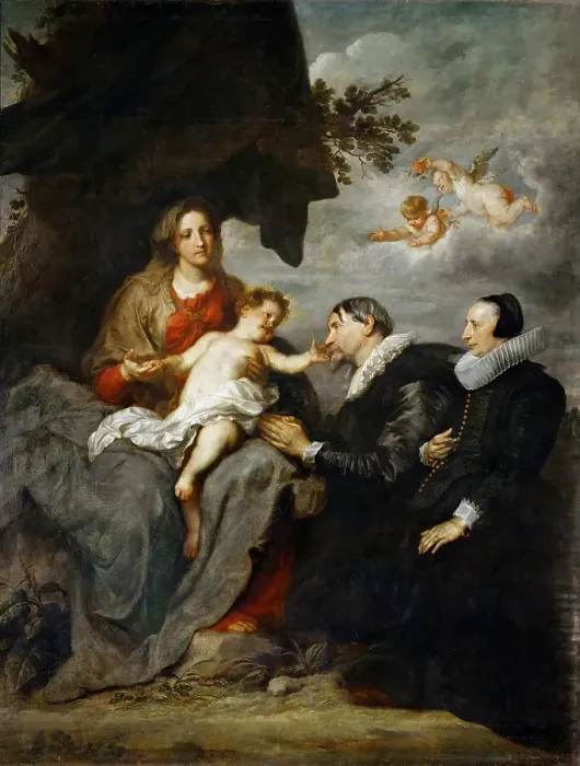 Framed Print : Madonna and Child adored by a married couple, 1630-1632. Creator: Dyck, Sir Anthony van (1599-1641) Framed Print : Madonna and Child adored by a married couple, 1630-1632. Creator: Dyck, Sir Anthony van (1599-1641)