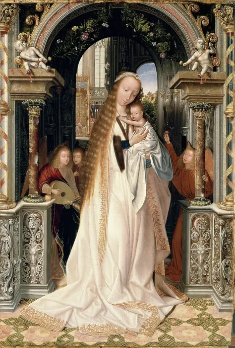 Framed Print : Madonna and Child with Angels, c1509. Creator: Massys, Quentin Framed Print : Madonna and Child with Angels, c1509. Creator: Massys, Quentin