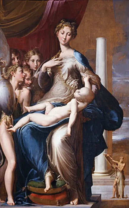 Framed Print : Madonna and Child with Angels (Madonna with the Long Neck), Between 1534 und 1540. Artist: Parmigianino (1503-1540) Framed Print : Madonna and Child with Angels (Madonna with the Long Neck), Between 1534 und 1540. Artist: Parmigianino (1503-1540)