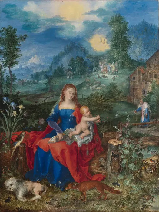 Framed Print : Madonna and Child with the Animals (after Dürer), 1604. Creator: Brueghel, Jan, the Elder (1568-1625) Framed Print : Madonna and Child with the Animals (after Dürer), 1604. Creator: Brueghel, Jan, the Elder (1568-1625)