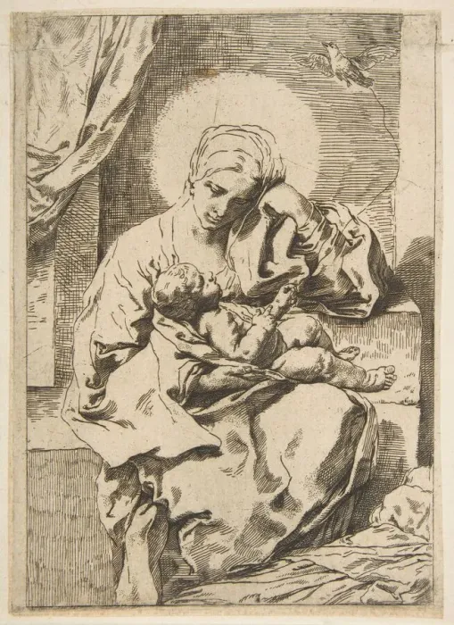Framed Print : Madonna and Child with a bird, copy in reverse after Cantarini, ca. 1635-1636 or after Framed Print : Madonna and Child with a bird, copy in reverse after Cantarini, ca. 1635-1636 or after