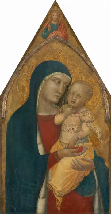 Framed Print : Madonna and Child, with the Blessing Christ [middle panel], probably 1340