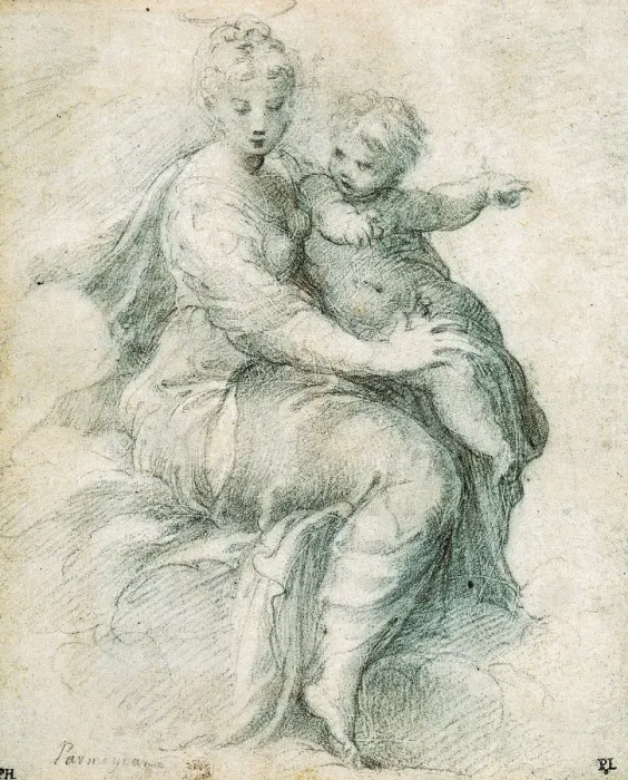 Framed Print : Madonna and Child on the Clouds, c1525. Artist: Parmigianino Framed Print : Madonna and Child on the Clouds, c1525. Artist: Parmigianino