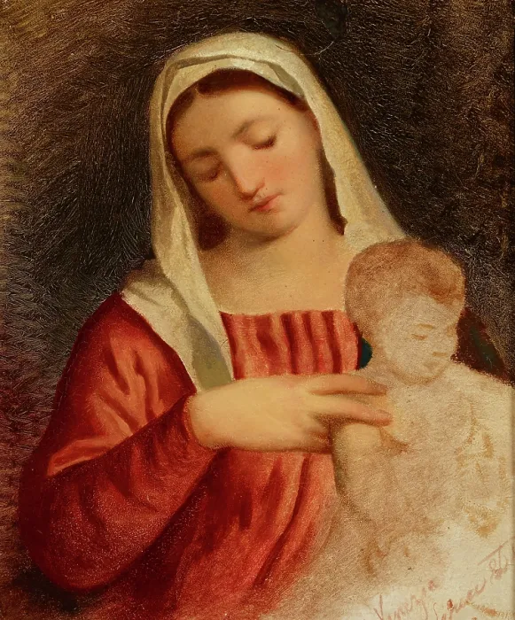 Framed Print : Madonna with Child-Copy of the fragment of the painting 'Madonna with Child... 1864. Creator: Artur Grottger Framed Print : Madonna with Child-Copy of the fragment of the painting 'Madonna with Child... 1864. Creator: Artur Grottger